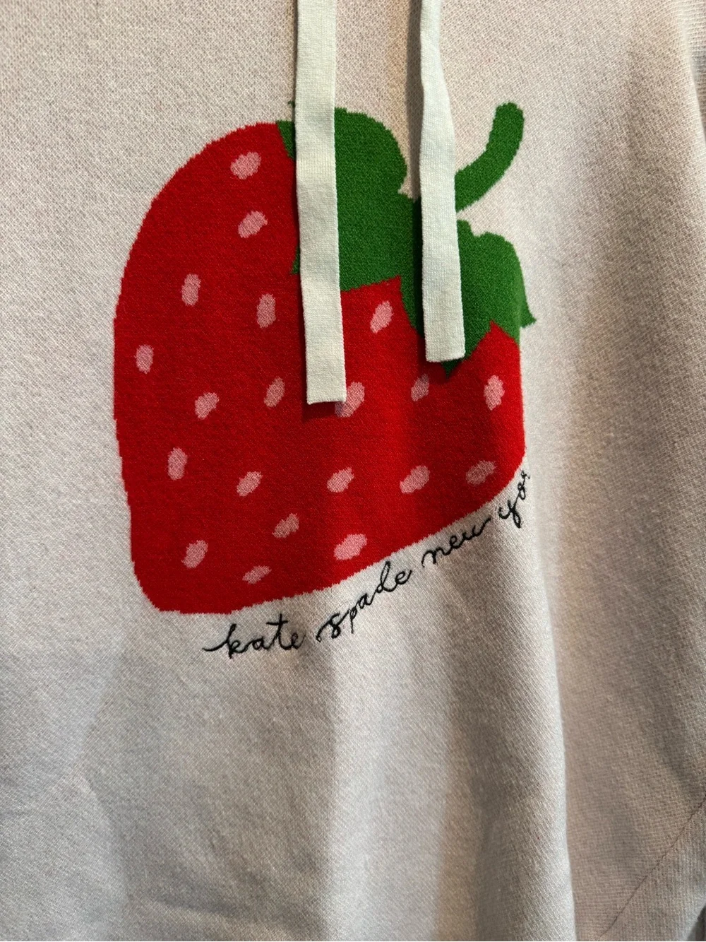 kate spade Cream Crewneck Sweater with Red Strawberry Graphic